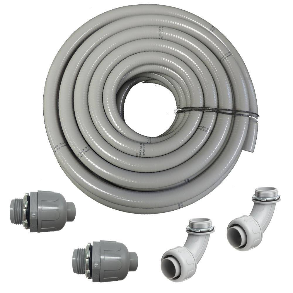 2 in. Dia x 25 ft. Non-Metallic UL Liquid Tight Electrical Conduit Kit with 2 Straight and 2 Angle Fittings T4705