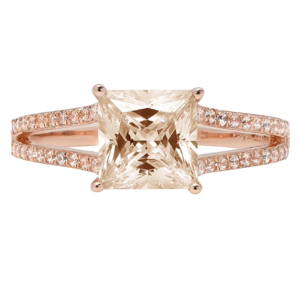 18k Pink Rose Gold Princess Cut Simulated Diamond Ring B941338