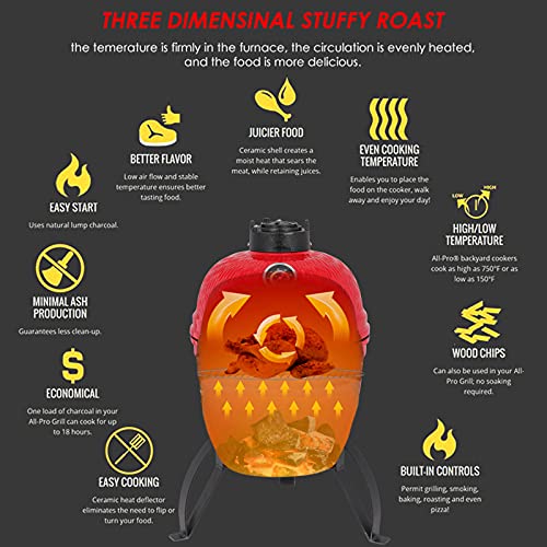 13" Round Ceramic Charcoal Grill with Thermometer U67034