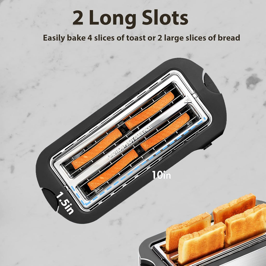 2 Slices Long Slot Stainless Steel Toaster with Warming Rack R201752