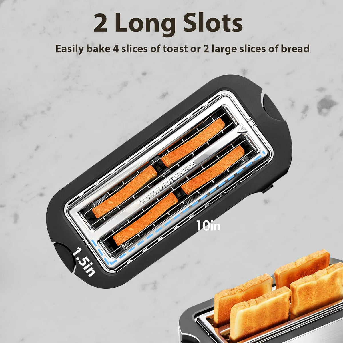 2 Slices Long Slot Stainless Steel Toaster with Warming Rack R201752