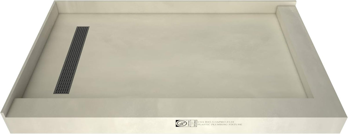 48" D x 72" W Shower Pan with Left Trench & Right Dual Curb D589471
