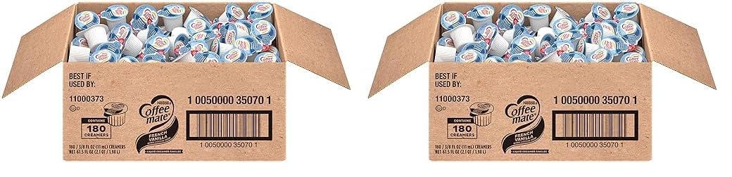 French Vanilla Liquid Coffee Creamer Singles, Box of 180 (Pack of 2) Z76845