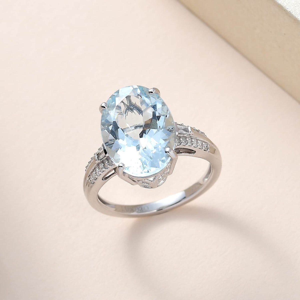 10K White Gold Oval Blue Aquamarine White Diamond Ring Size 9 Ct 4.25 G-H Color I3 Clarity D93541
