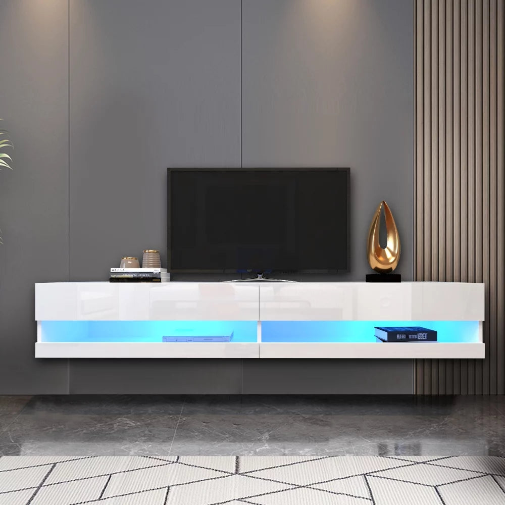 White Wall Mounted Floating TV Stand with 20 Color LEDs K985476