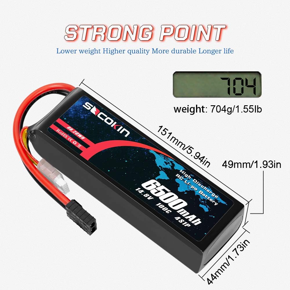 4S Lipo Battery 14.8V 6500mAh 100C Soft Case 2 Pack R62758