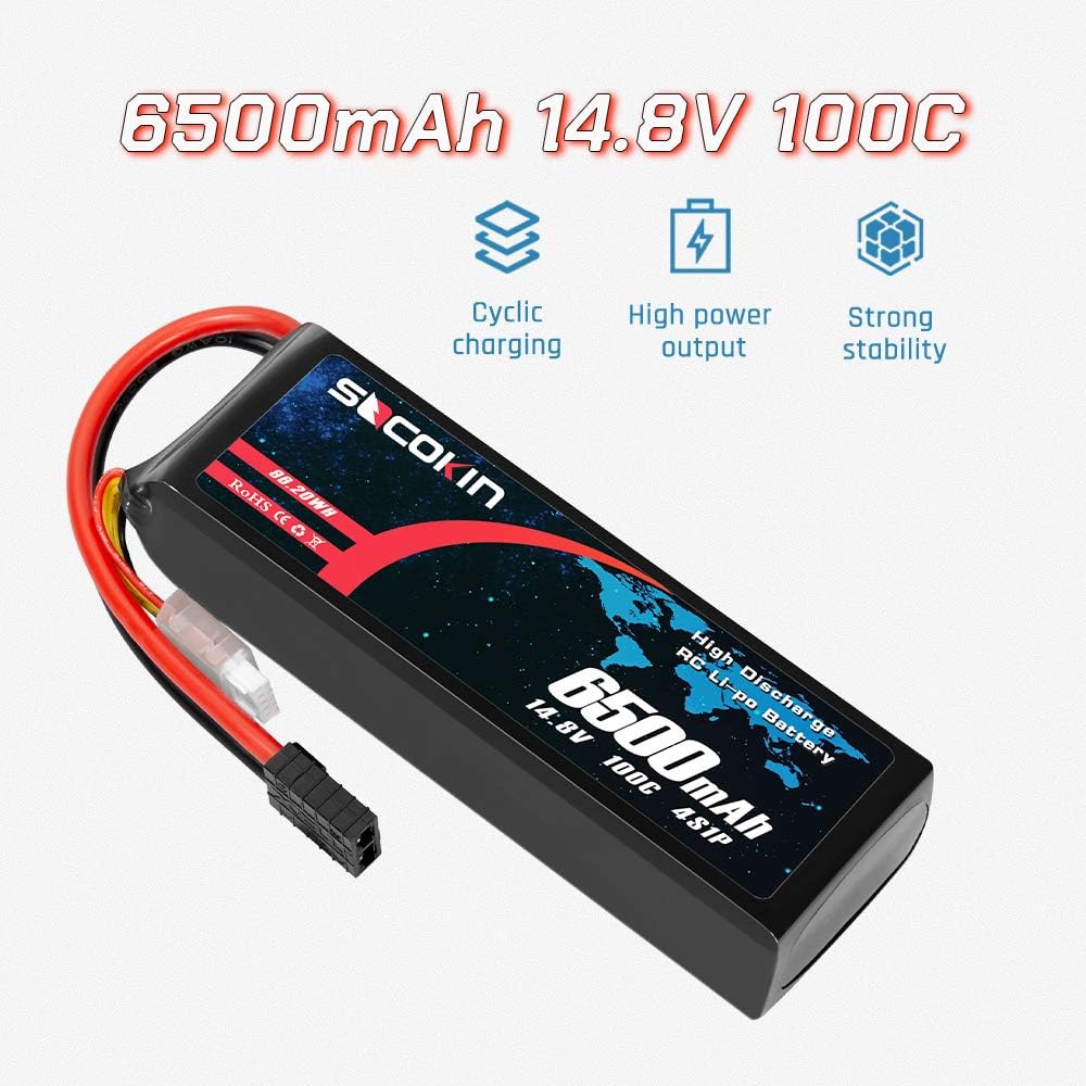 4S Lipo Battery 14.8V 6500mAh 100C Soft Case 2 Pack R62758