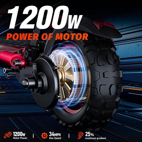 1200W Motor Electric Scooter with Seat, 11" Off-Road, 34MPH Speed, 48v 18ah, 31Miles Range, Dual Brake, Foldable E39260