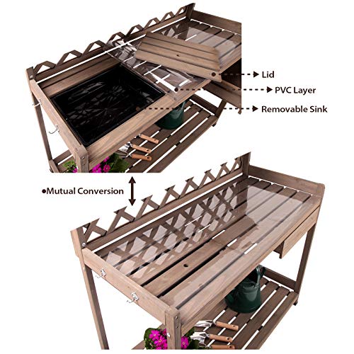 Wooden Potting Bench with Sink Storage G99403
