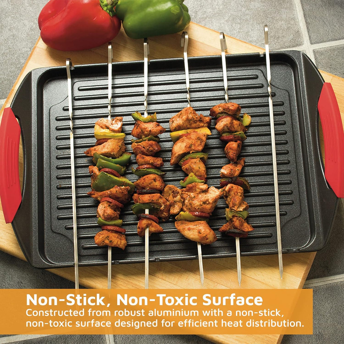 Cast Aluminium Griddle Plate with 6 Stainless Steel Skewers G47554