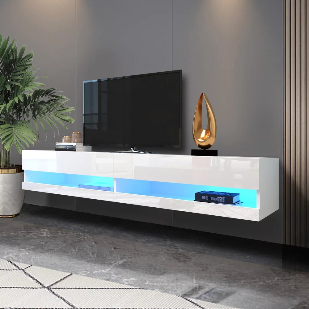 White Wall Mounted Floating TV Stand with 20 Color LEDs K985476