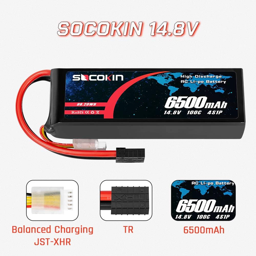 4S Lipo Battery 14.8V 6500mAh 100C Soft Case 2 Pack R62758