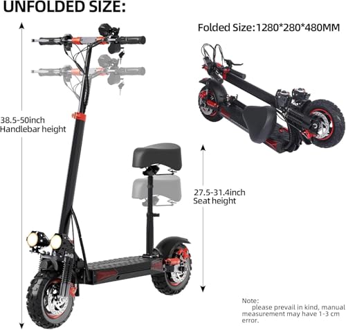 1200W Motor Electric Scooter with Seat, 11" Off-Road, 34MPH Speed, 48v 18ah, 31Miles Range, Dual Brake, Foldable E39260