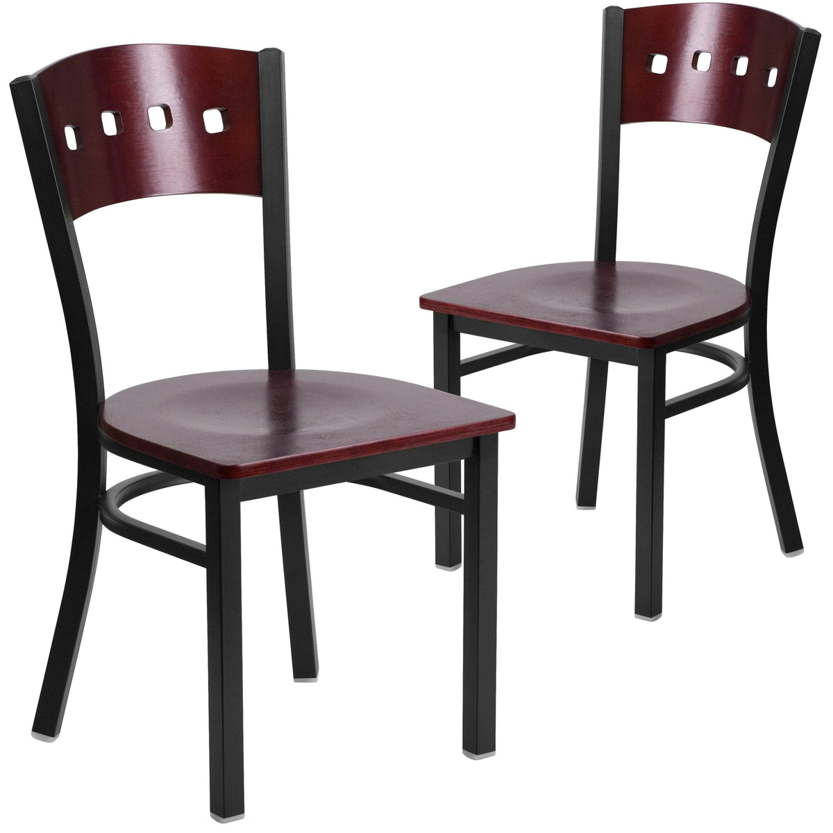 2 Pk Decorative Metal Restaurant Chair Mahogany Wood Back Black S3488