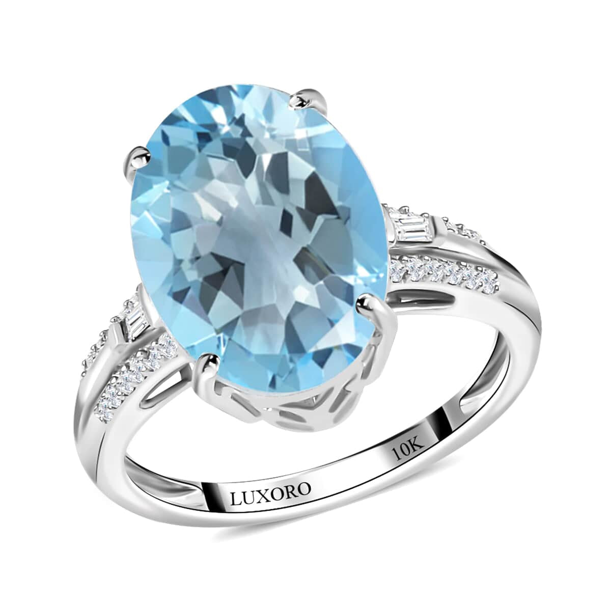 10K White Gold Oval Blue Aquamarine White Diamond Ring Size 9 Ct 4.25 G-H Color I3 Clarity D93541