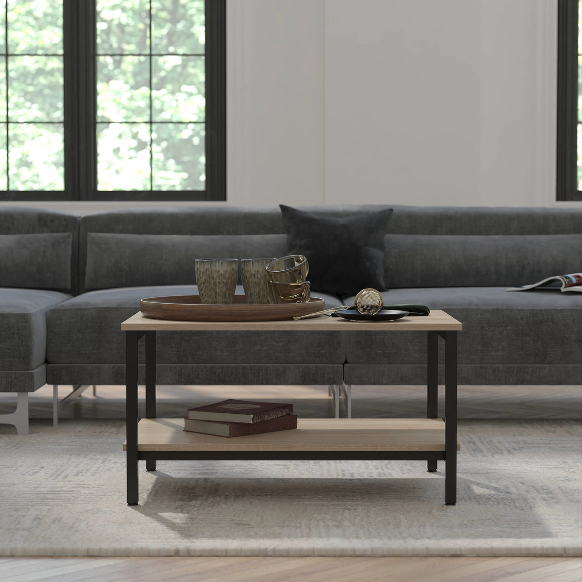 2 Shelf Metal and Driftwood Finish Coffee Table X58209