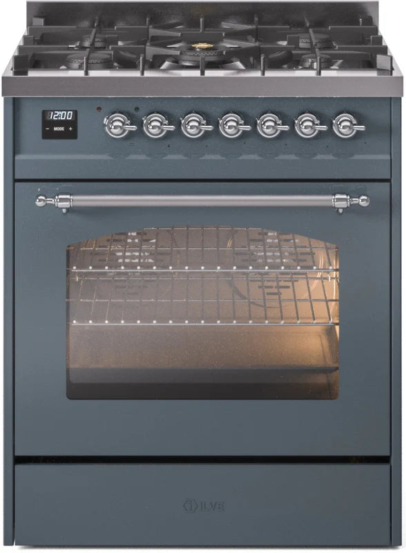 Blue Grey Dual Fuel Natural Gas Range with Chrome Trim L17212