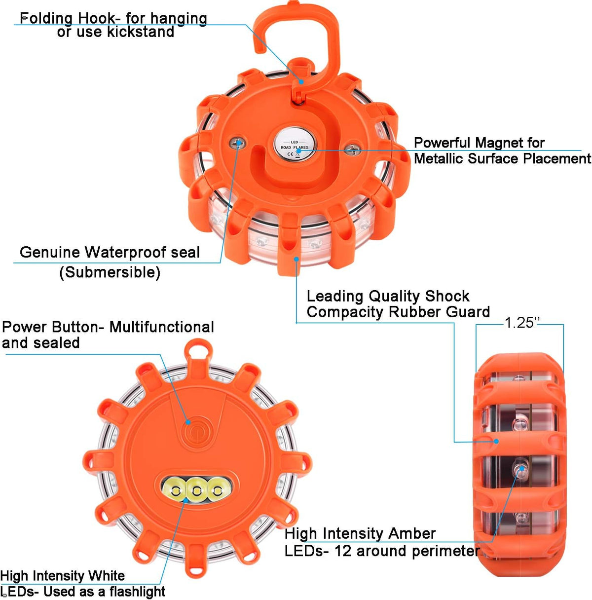 12 Pack LED Road Flares Emergency Warning Flare Kit with Magnetic Base & Hook N88535