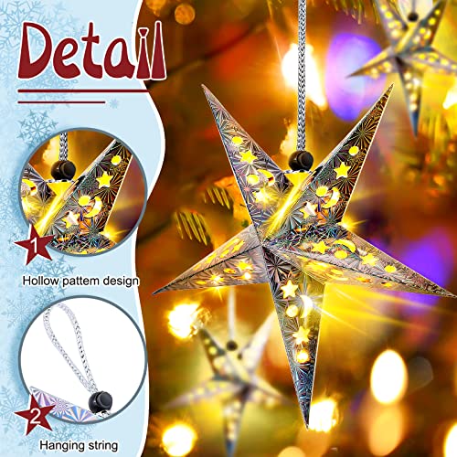 20 Set Christmas Paper Star Shape Lantern 2 Size 17.7 11.8 Hanging Ornaments with 20 LED Light White P449169