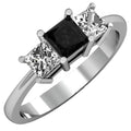 1 CT Princess Cut Black & White Diamond 3 Stone Ring H609222
