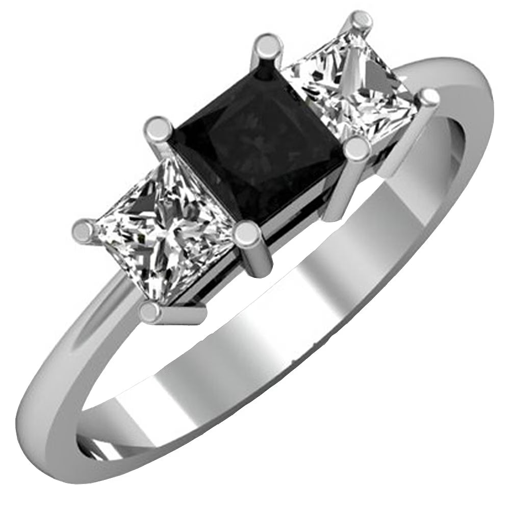 1 CT Princess Cut Black & White Diamond 3 Stone Ring H609222
