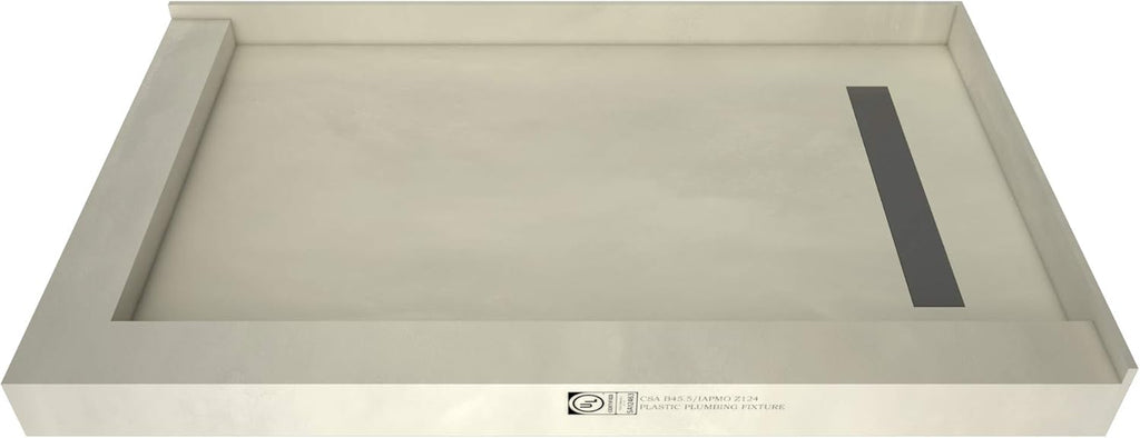 48" D x 72" W Shower Pan with Left Trench & Right Dual Curb D589471
