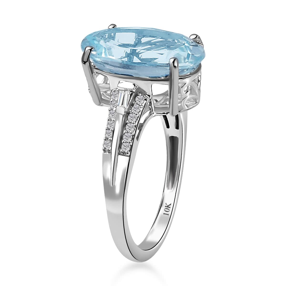 10K White Gold Oval Blue Aquamarine White Diamond Ring Size 9 Ct 4.25 G-H Color I3 Clarity D93541