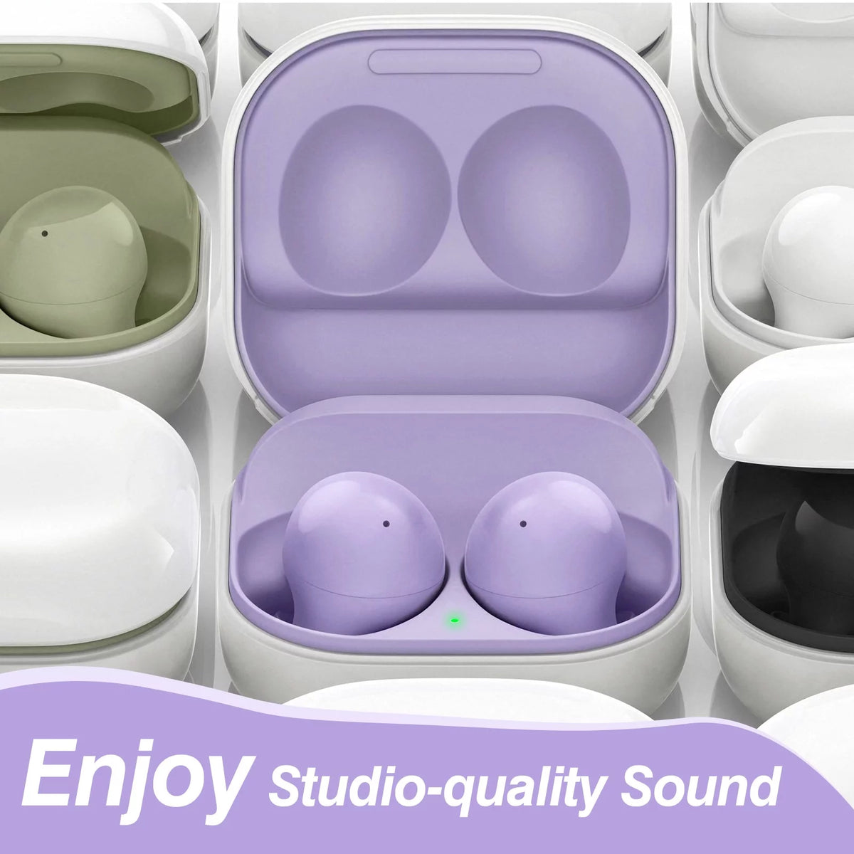 Truly Wireless Bluetooth Headphones with Noise Isolation, Amplified Bass and Dual Dynamic Microphone - Purple B16680