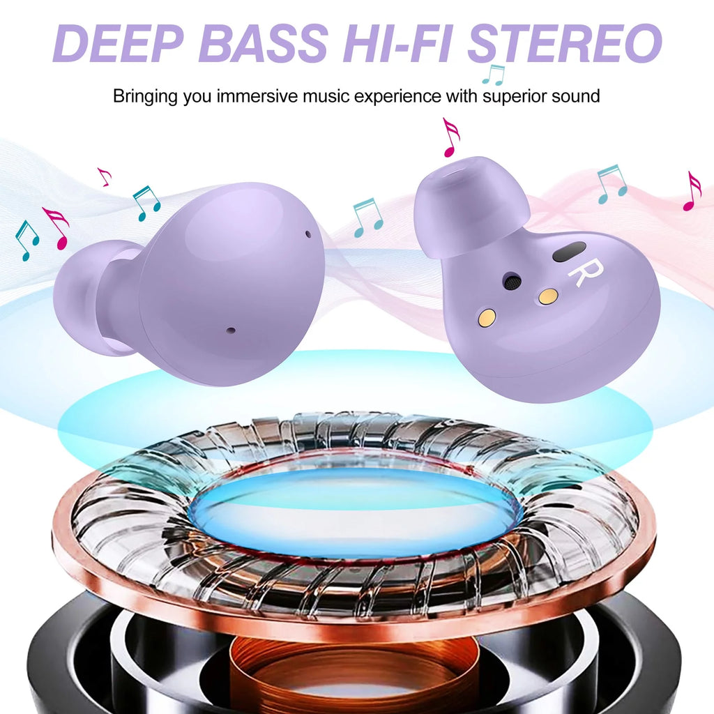 Truly Wireless Bluetooth Headphones with Noise Isolation, Amplified Bass and Dual Dynamic Microphone - Purple B16680