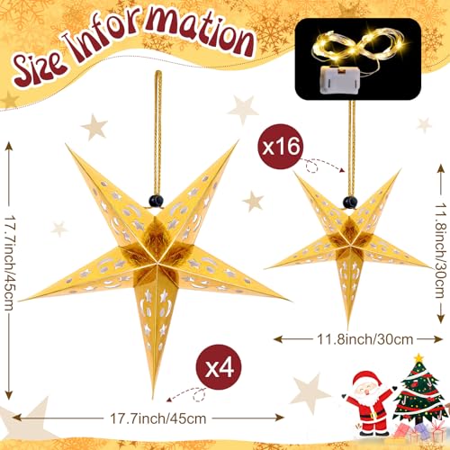 20 Set Christmas Paper Star Shape Lantern 2 Size 17.7 11.8 Hanging Ornaments with 20 LED Light White P449169