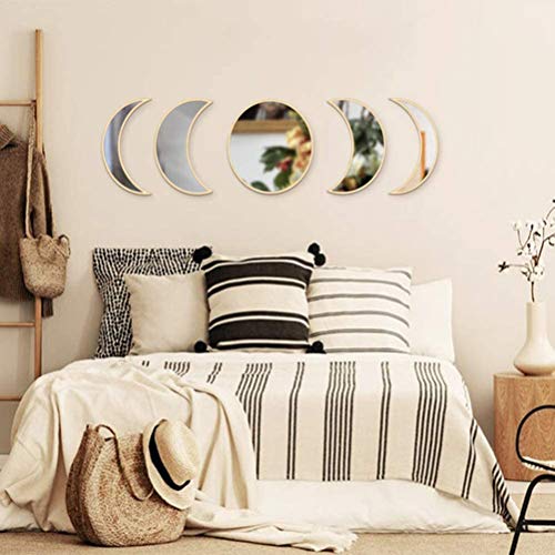 5 pcs Acrylic Wooden Moon Phase Mirror Set P79707