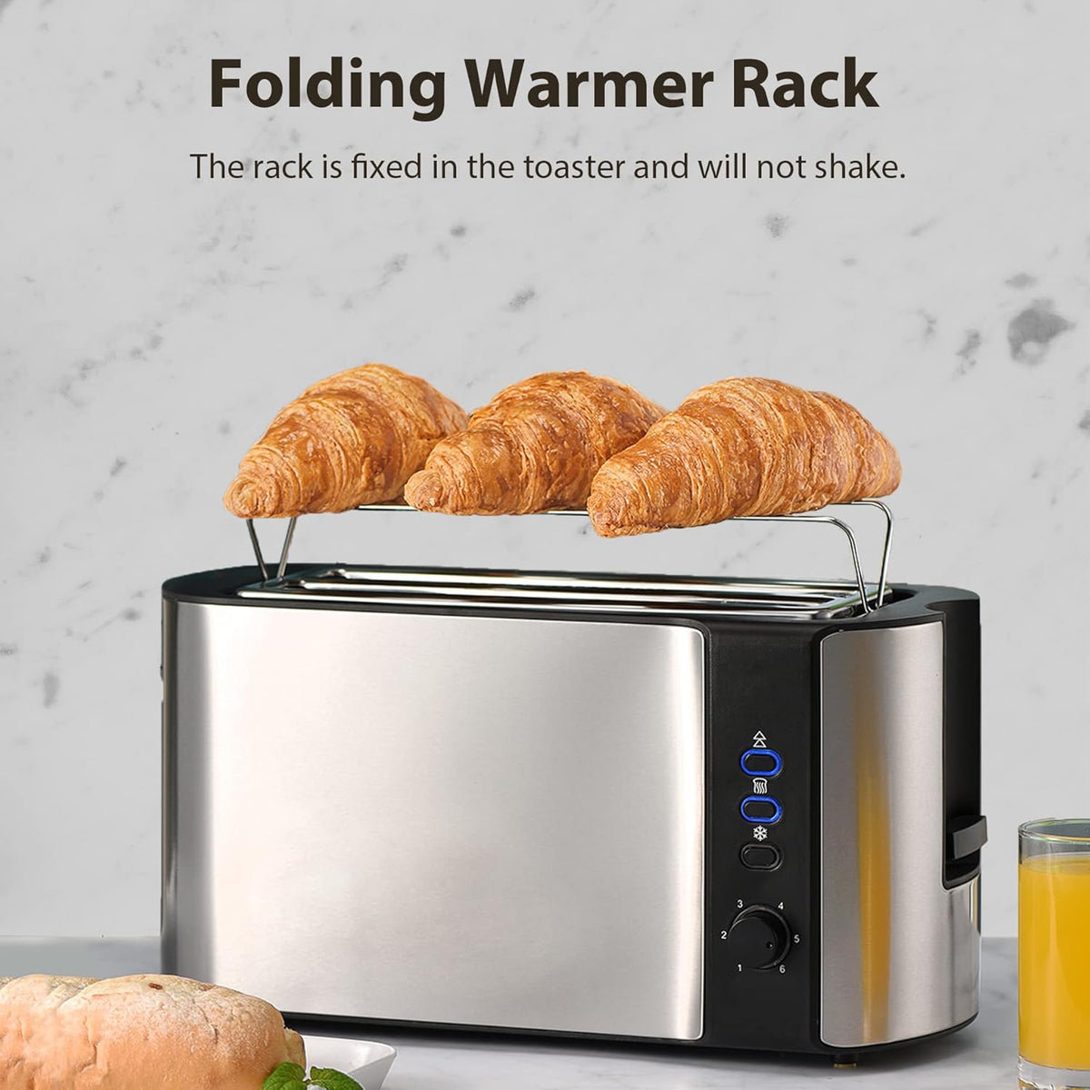 2 Slices Long Slot Stainless Steel Toaster with Warming Rack R201752