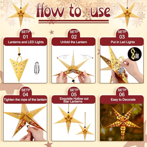 20 Set Christmas Paper Star Shape Lantern 2 Size 17.7 11.8 Hanging Ornaments with 20 LED Light White P449169