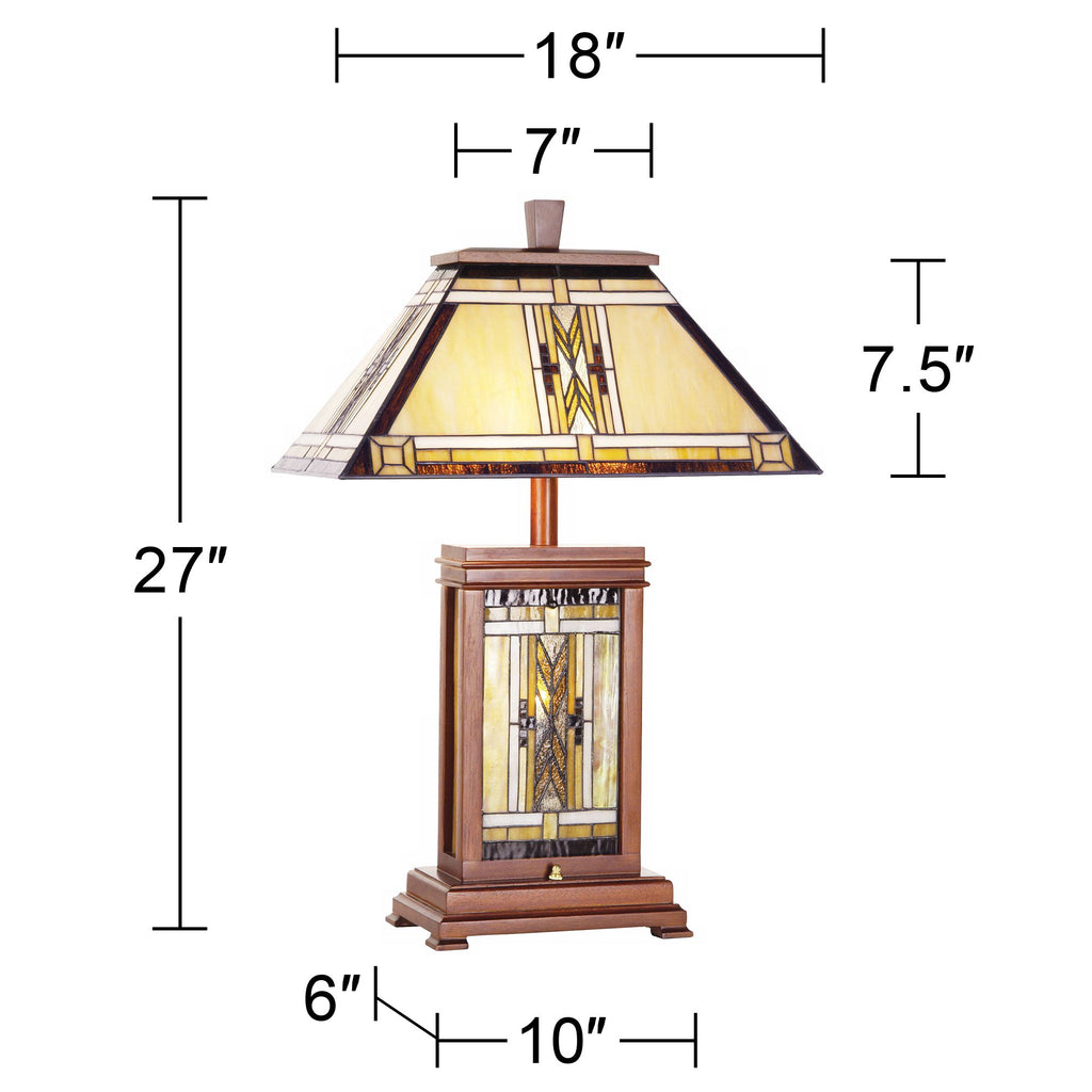 Walnut Mission Table Lamp 27" Tall Wood with Stained Art Glass Shade V954930