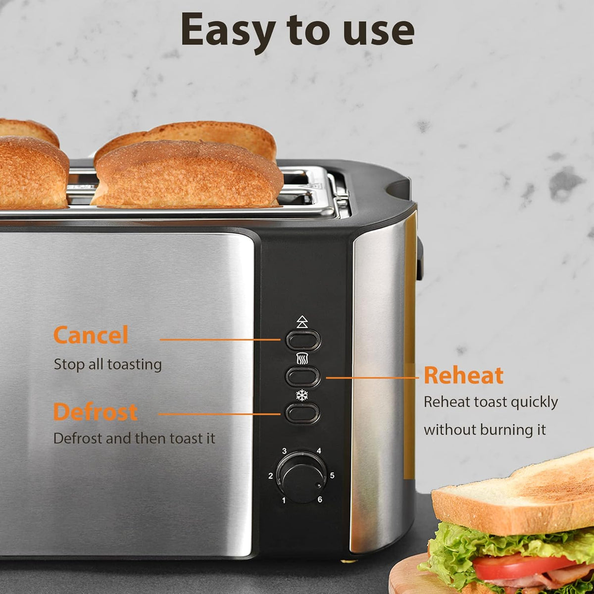 2 Slices Long Slot Stainless Steel Toaster with Warming Rack R201752