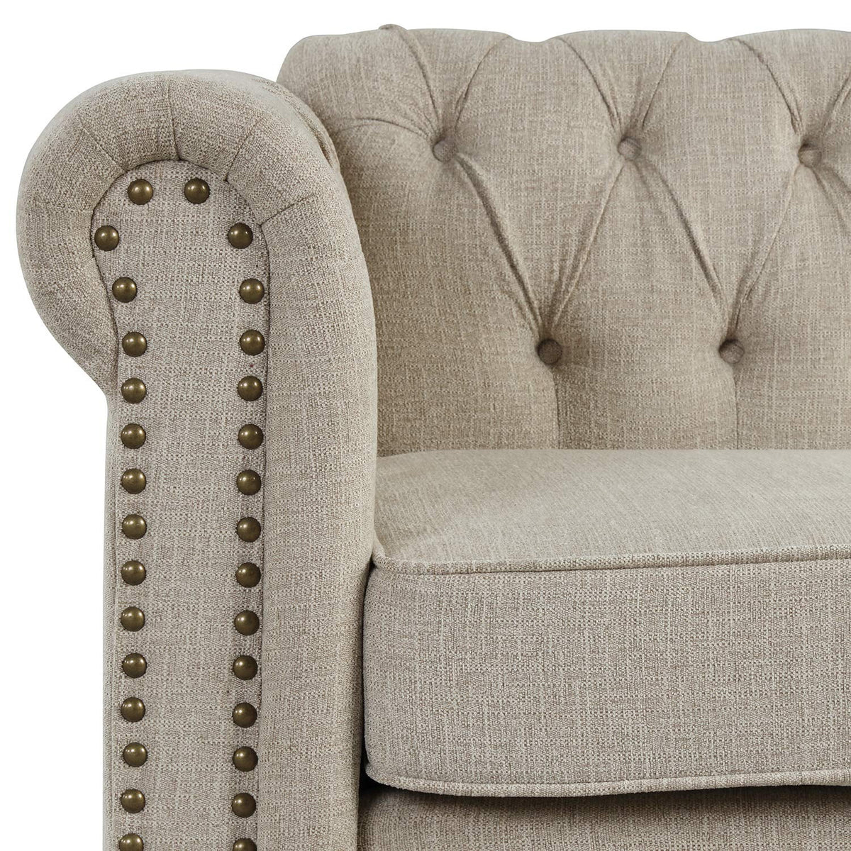 Beige 2 Pieces Button Tufted Fabric Sofa Set J877376