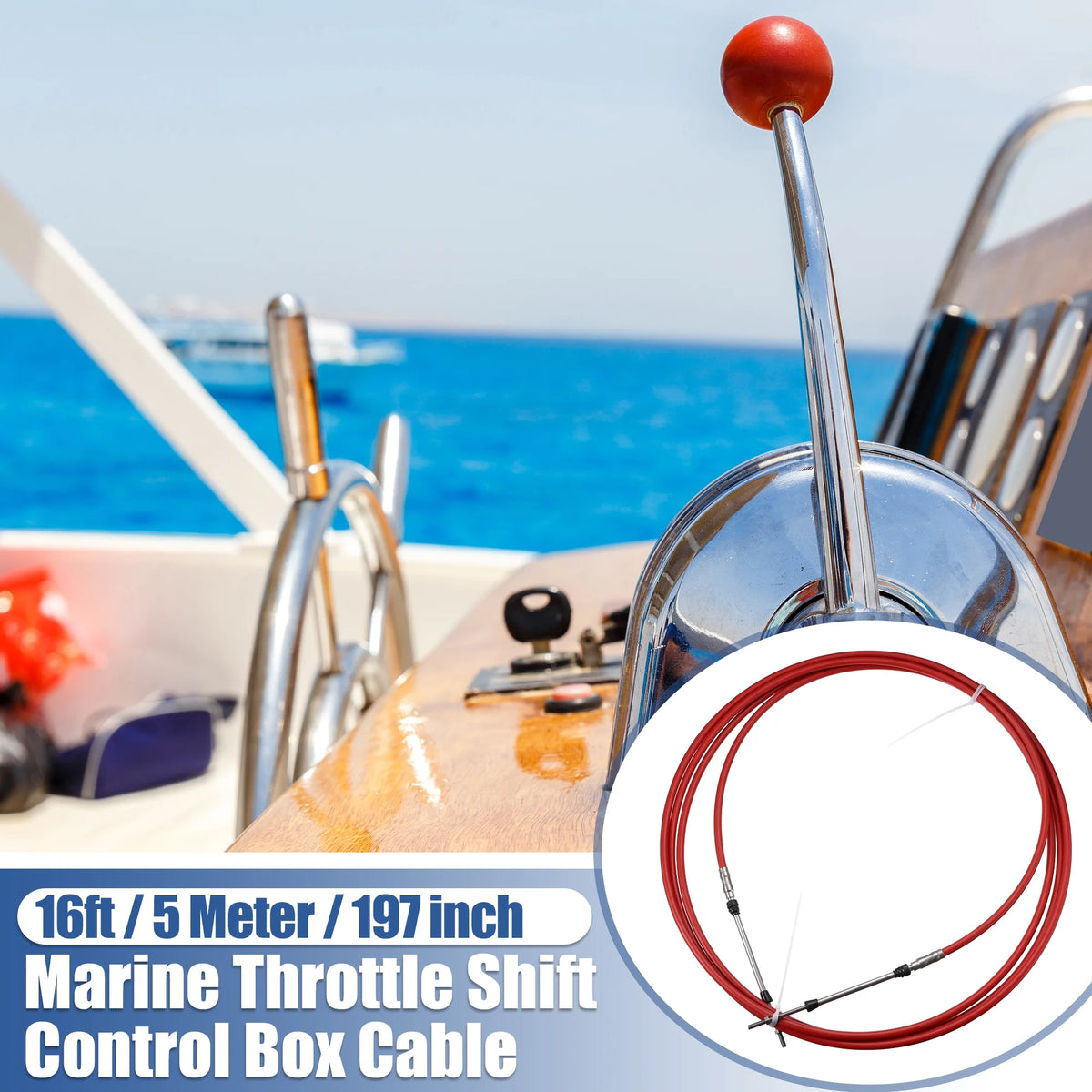 16ft 197 Inch Marine Throttle Shift Remote Control Box Cable for Yamaha Outboard Engine Boat Red O26283