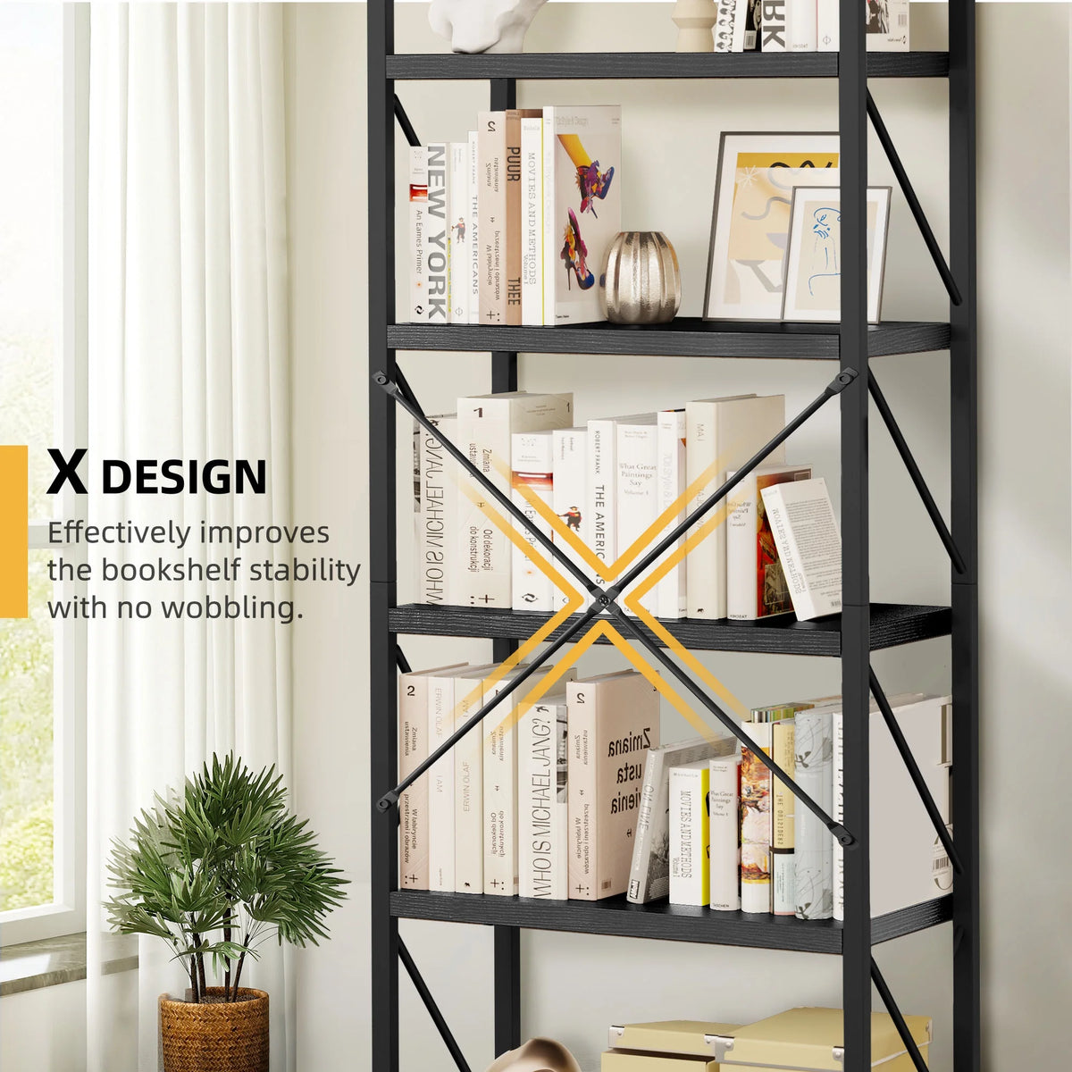 5-Tier Wood Bookcase Storage Shelves E9451