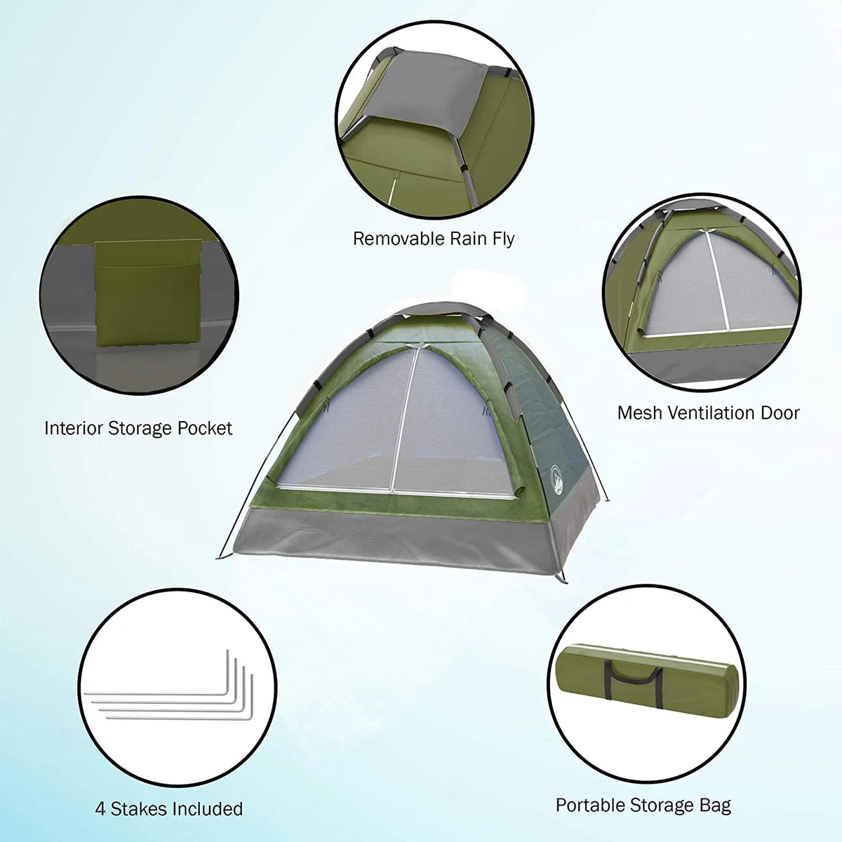 2 Person Lightweight Dome Tent with Rain Fly & Carrying Bag T8876