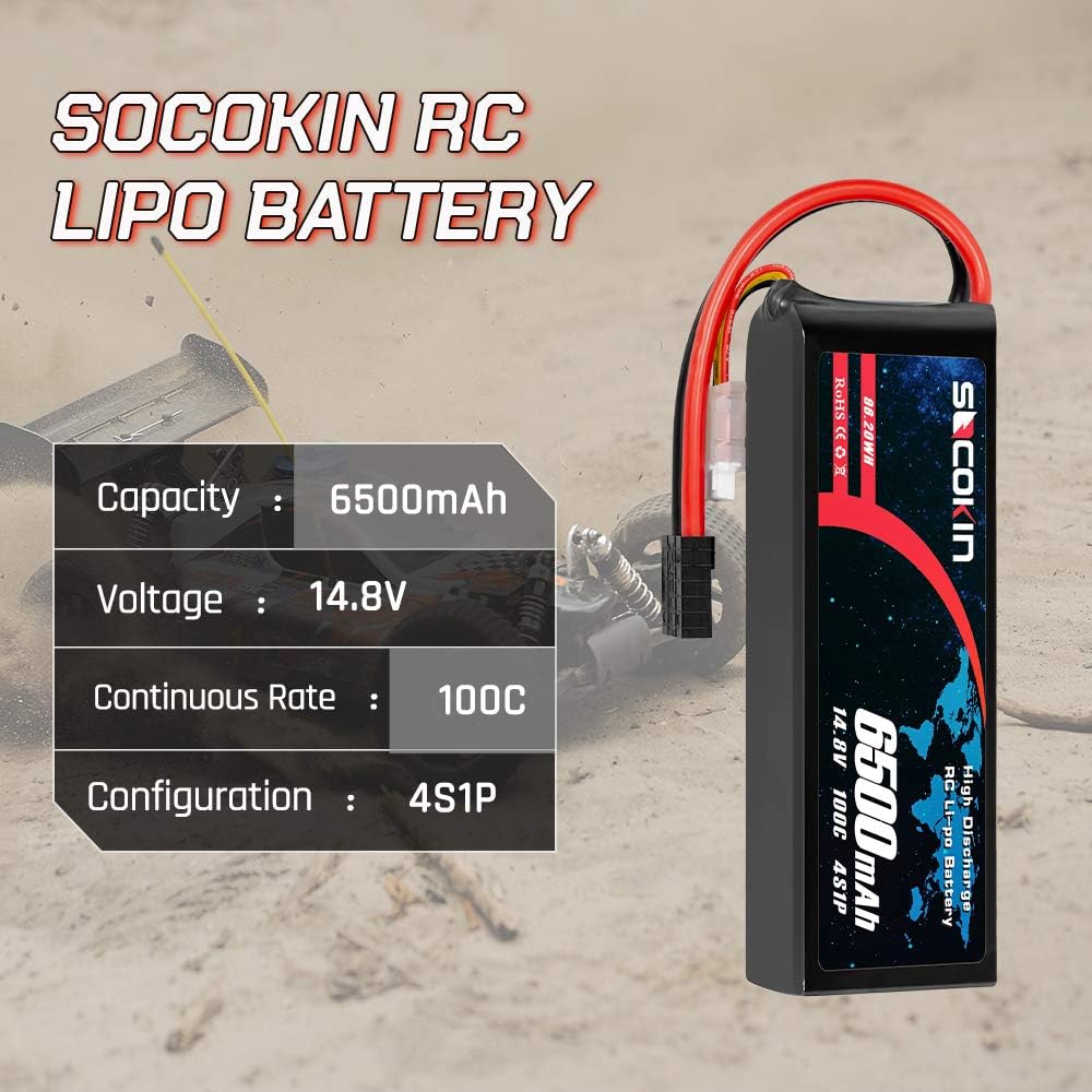 4S Lipo Battery 14.8V 6500mAh 100C Soft Case 2 Pack R62758