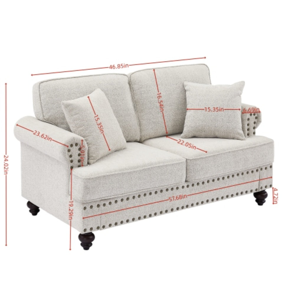 White Chenille Upholstered 2 Seater Sofa S312