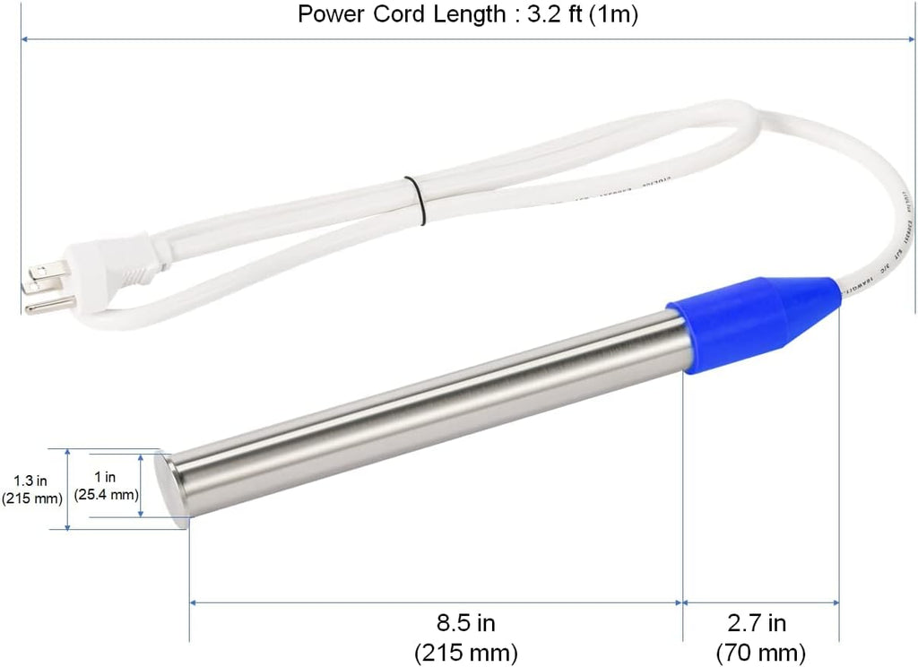 1000W Stainless Steel Submersible Bucket Water Heater U631