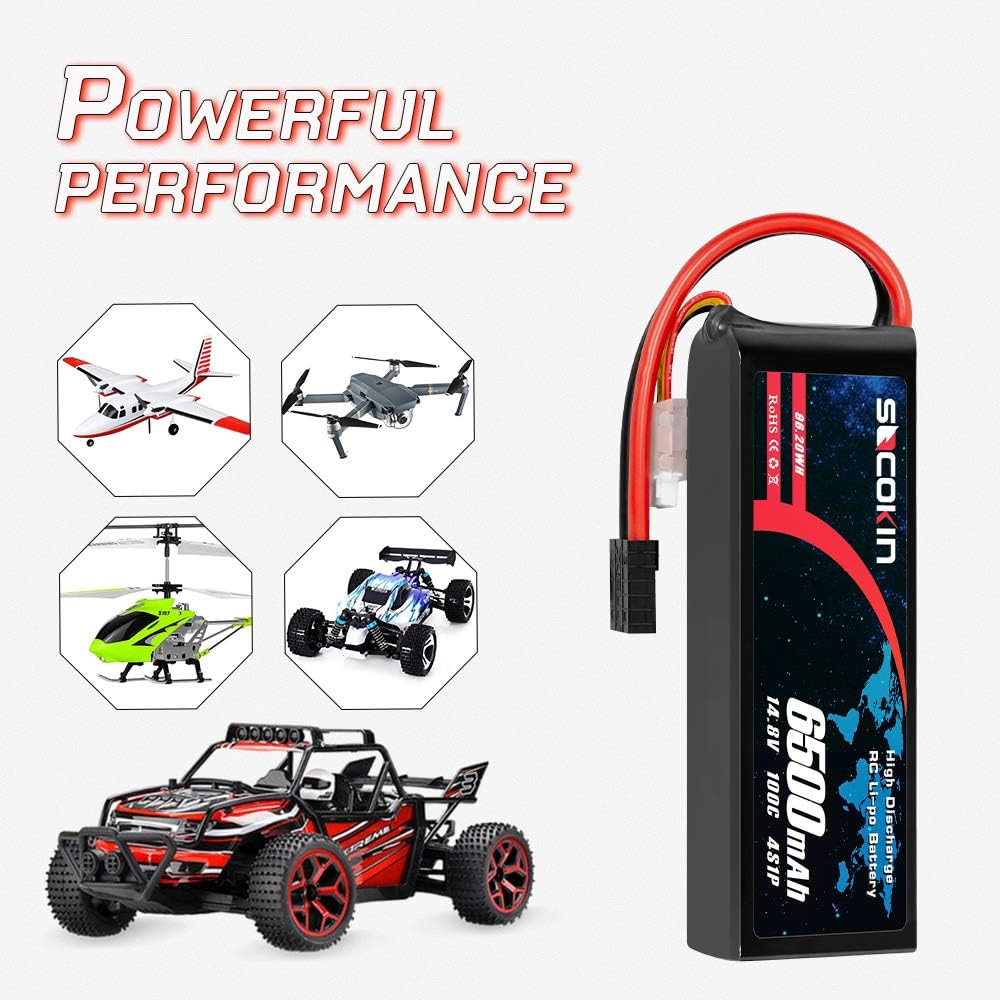 4S Lipo Battery 14.8V 6500mAh 100C Soft Case 2 Pack R62758