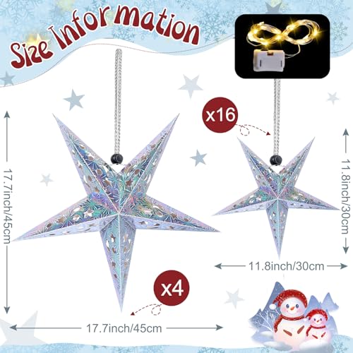 20 Set Christmas Paper Star Shape Lantern 2 Size 17.7 11.8 Hanging Ornaments with 20 LED Light White P449169