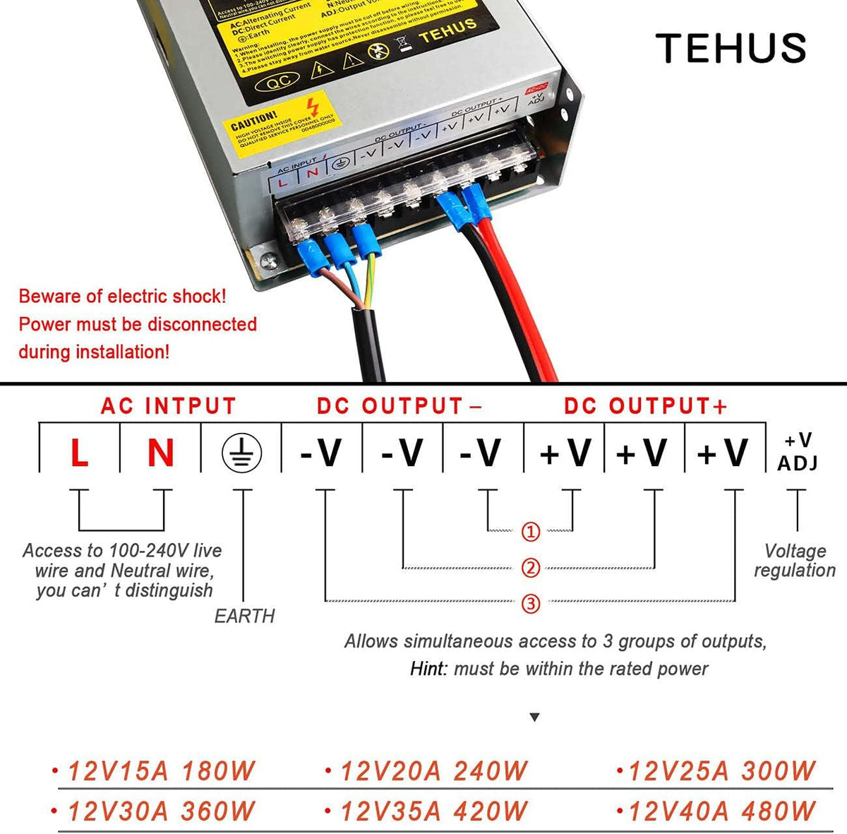110V/220V to DC 12V 25A 300W Switching Power Supply U220669
