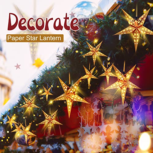 20 Set Christmas Paper Star Shape Lantern 2 Size 17.7 11.8 Hanging Ornaments with 20 LED Light White P449169