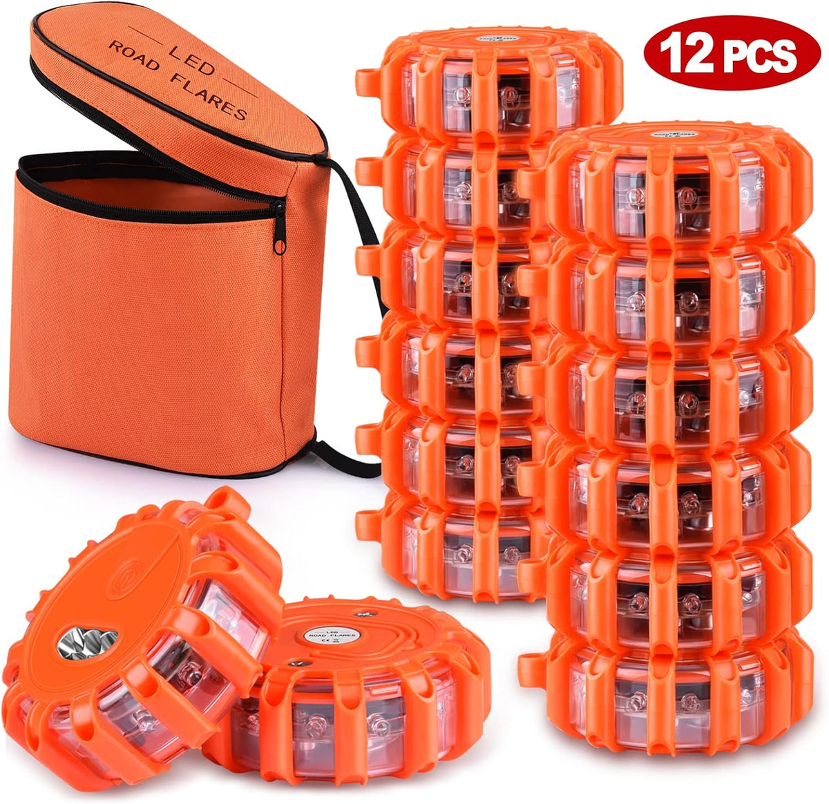 12 Pack LED Road Flares Emergency Warning Flare Kit with Magnetic Base & Hook N88535