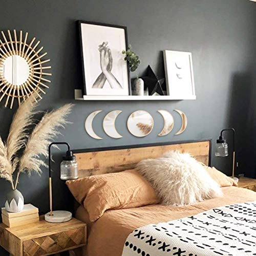 5 pcs Acrylic Wooden Moon Phase Mirror Set P79707