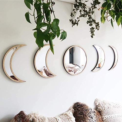 5 pcs Acrylic Wooden Moon Phase Mirror Set P79707