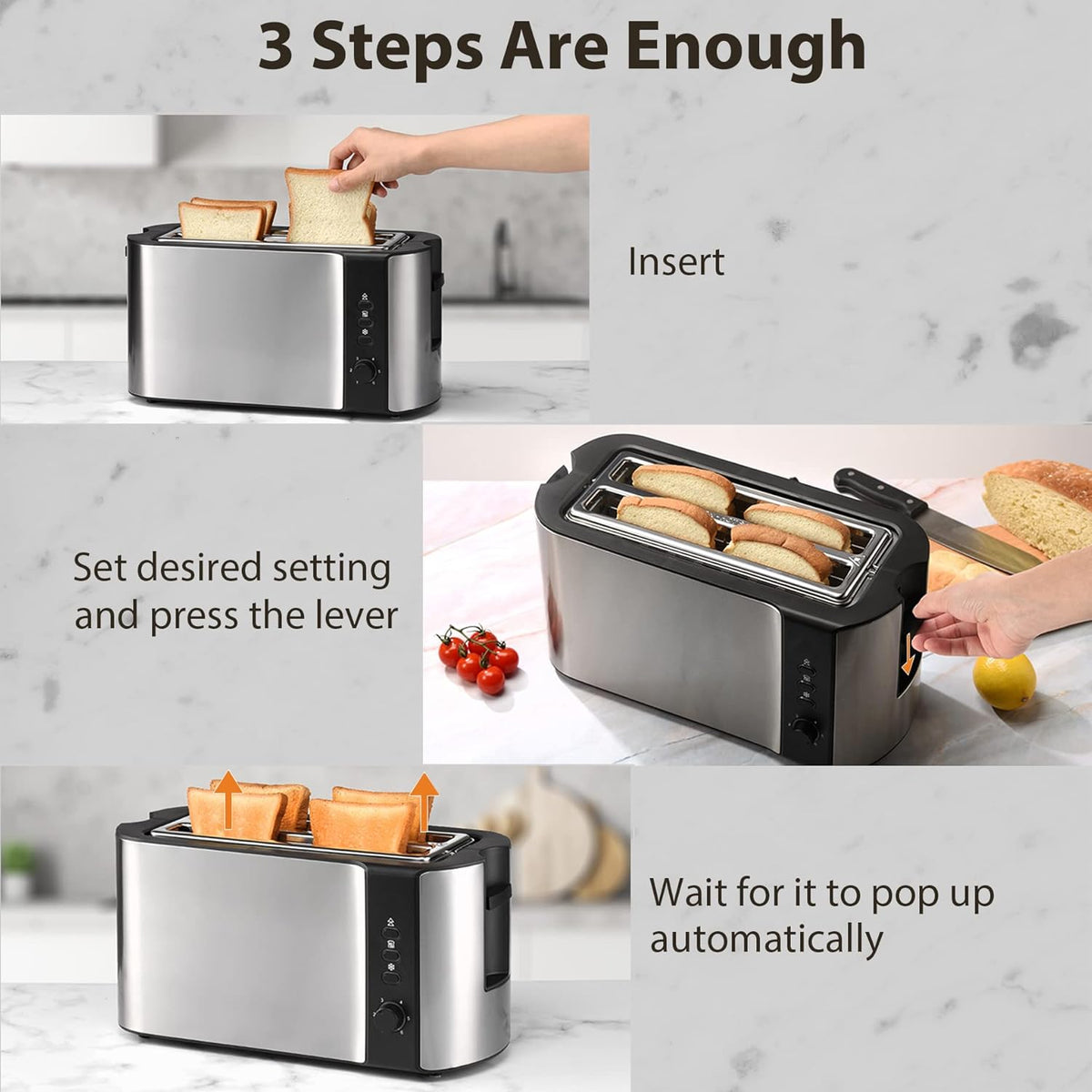 2 Slices Long Slot Stainless Steel Toaster with Warming Rack R201752